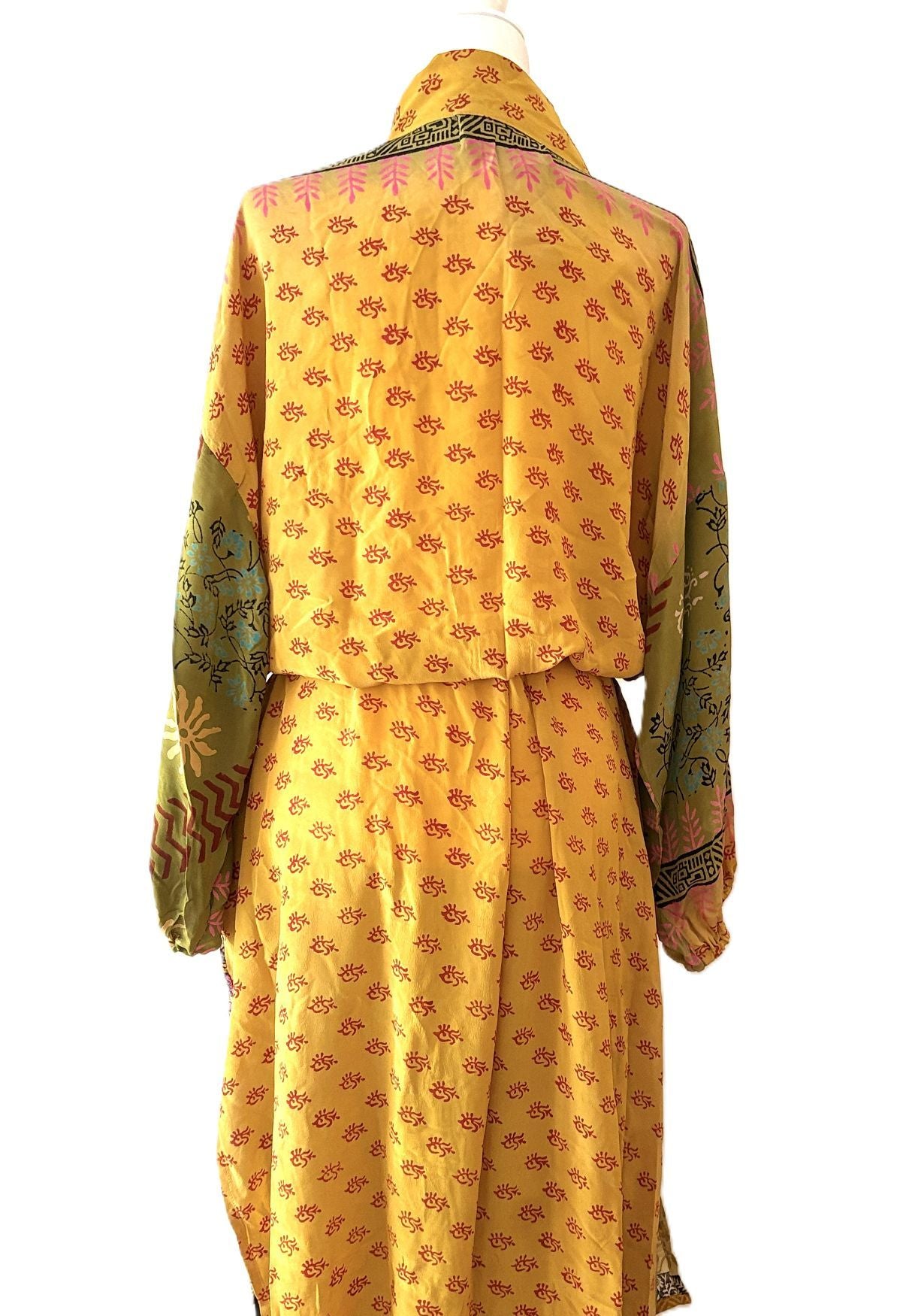 Kantha Bae Rasgulla Sari Serenity Kimono, Colorful Beauty. (Orange Yellow)