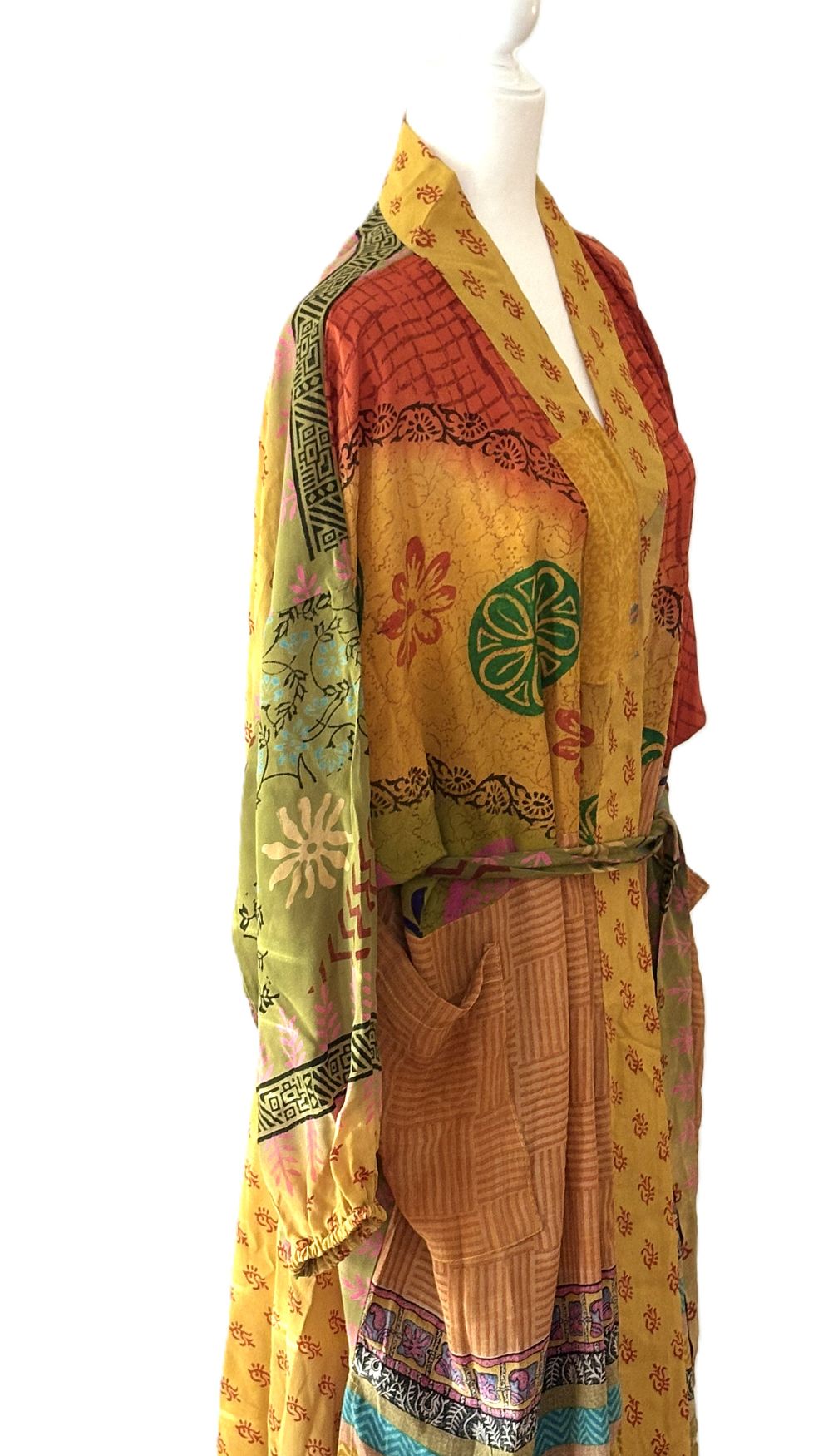 Kantha Bae Rasgulla Sari Serenity Kimono, Colorful Beauty. (Orange Yellow)
