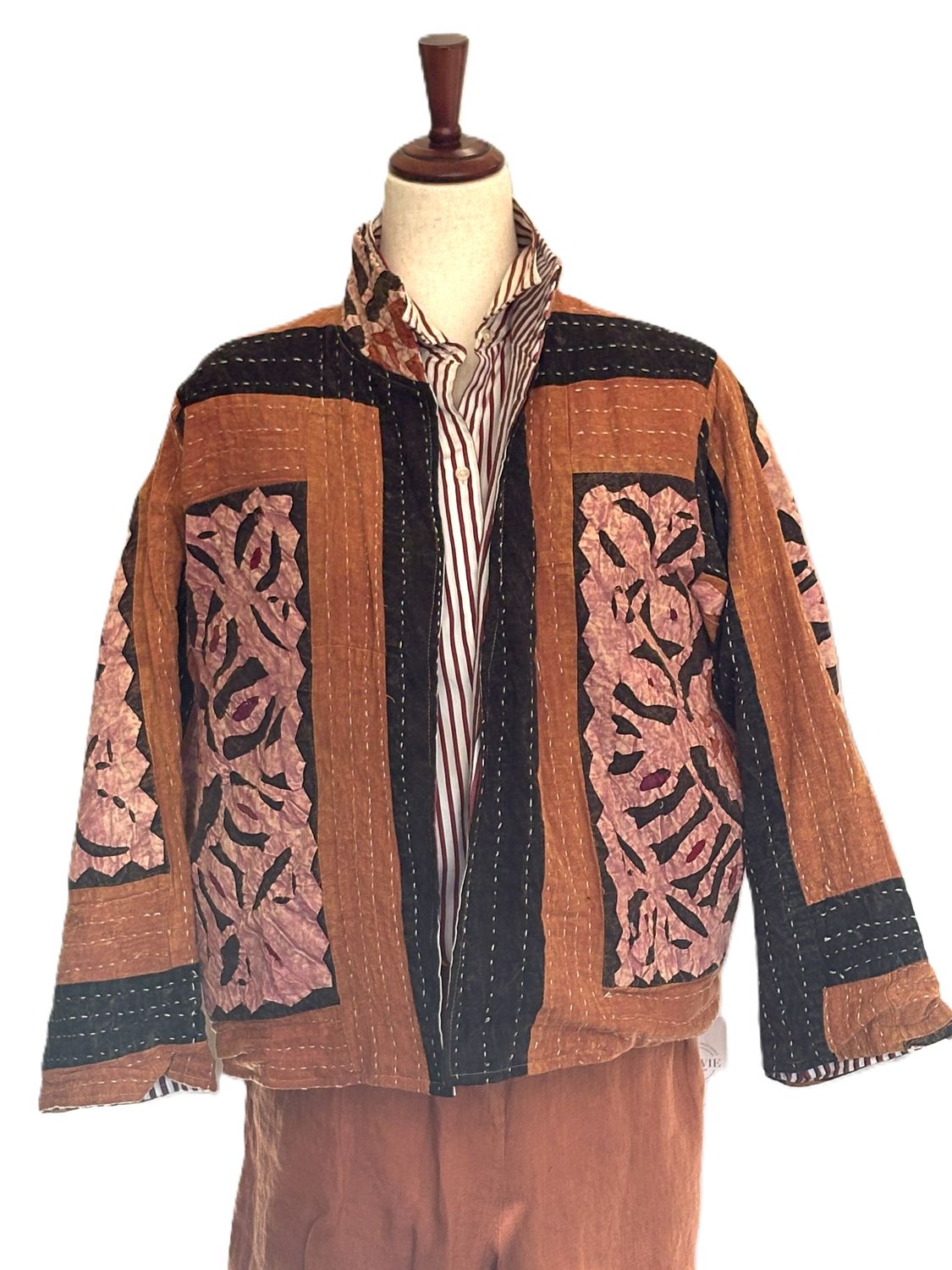 Artisan Cutwork Cotton Kantha Long Sleeve Jacket (Bronze))