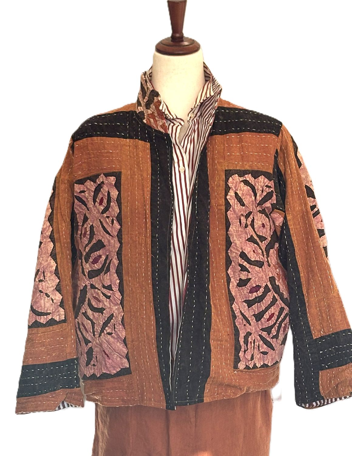 Artisan Cutwork Cotton Kantha Long Sleeve Jacket (Bronze))
