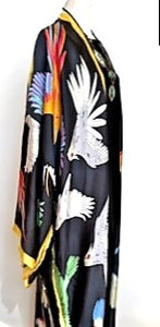 Contrast Long Silk Blend Kimono Duster (Bird Black)