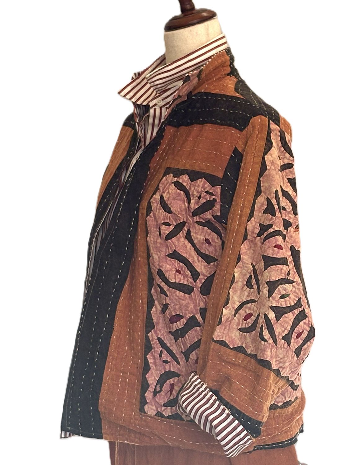 Artisan Cutwork Cotton Kantha Long Sleeve Jacket (Bronze))