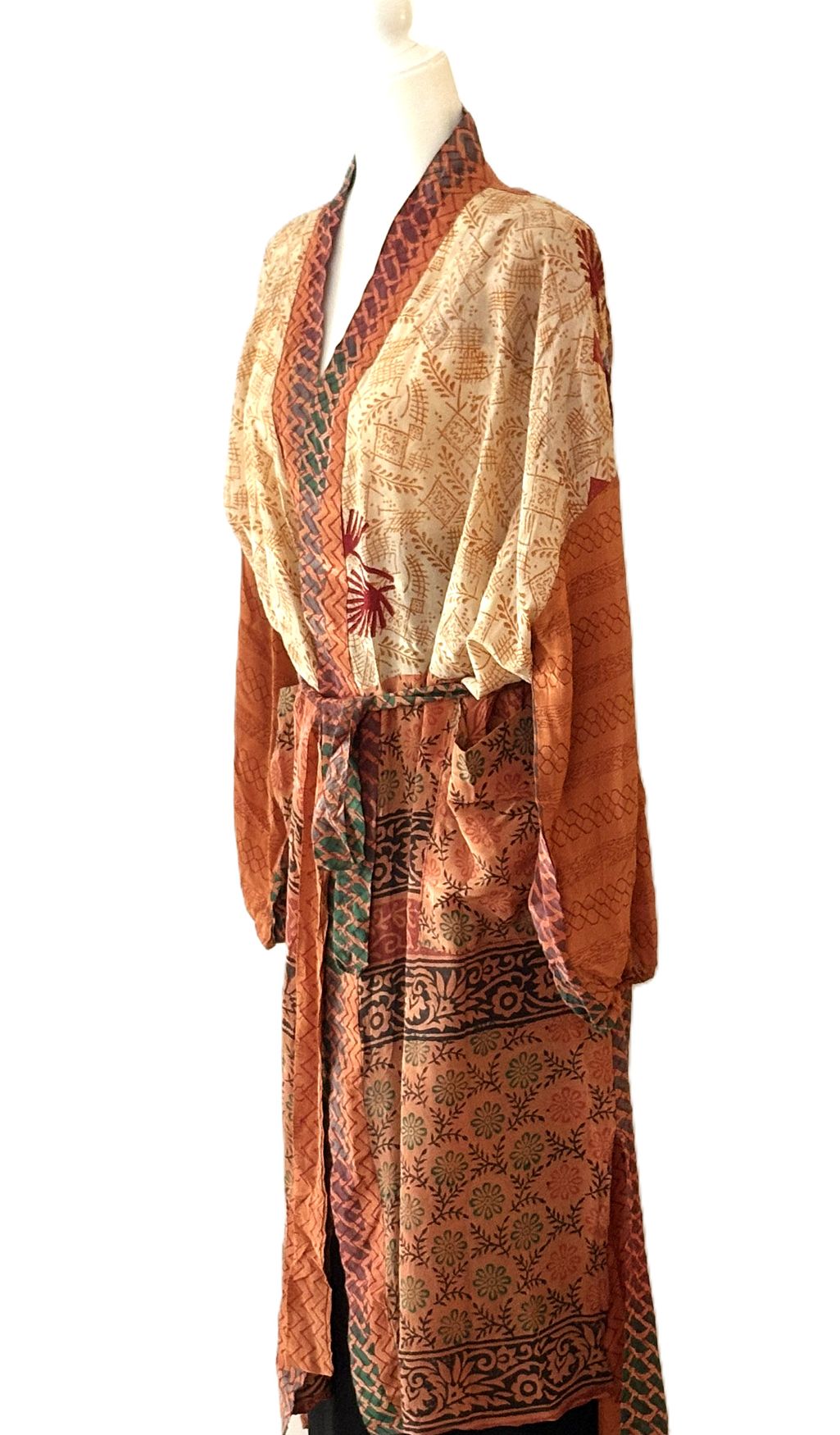 Signature Collection, Asian Influence In This Abstract Long Silk Kimono Duster.(Tri-Tone)