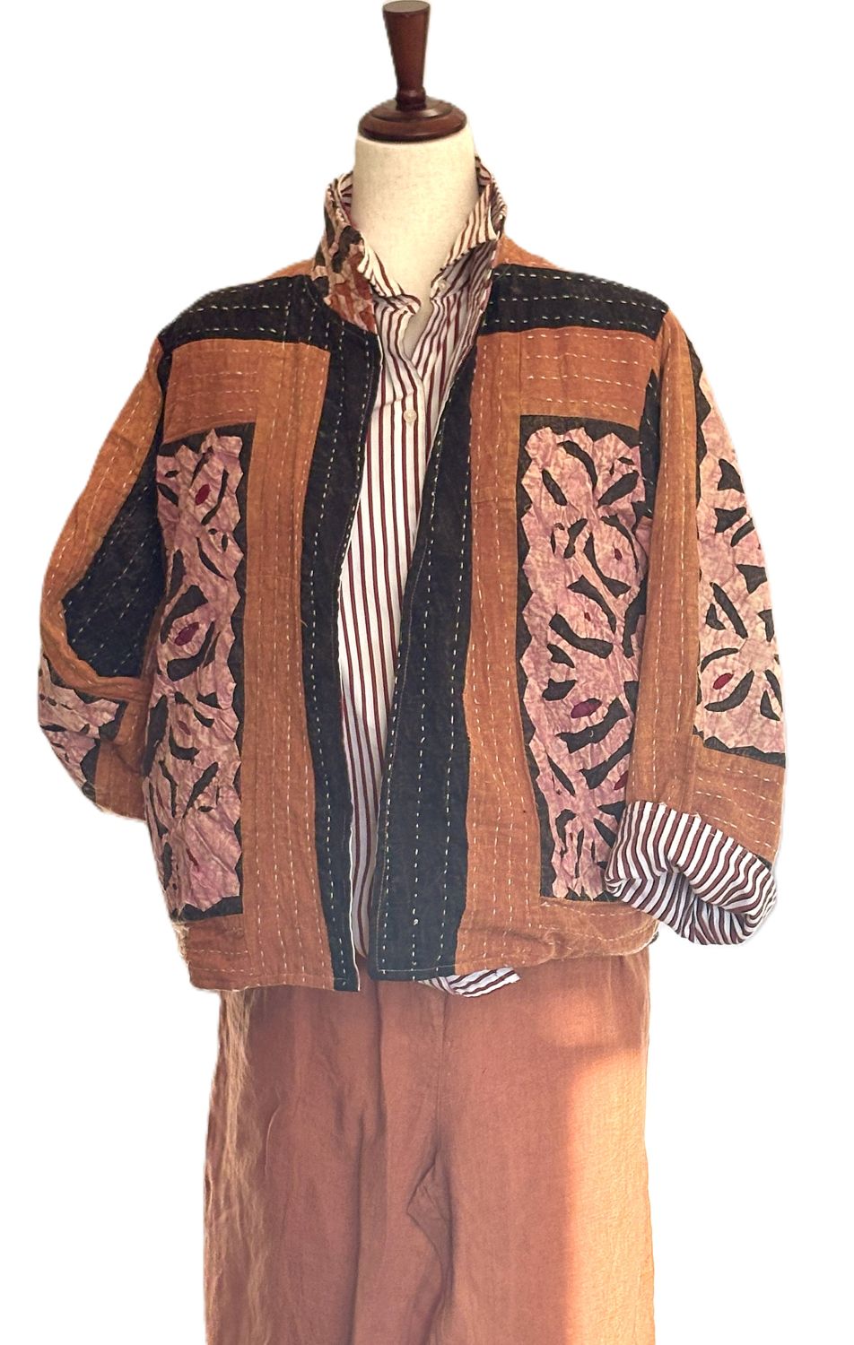 Artisan Cutwork Cotton Kantha Long Sleeve Jacket (Bronze))