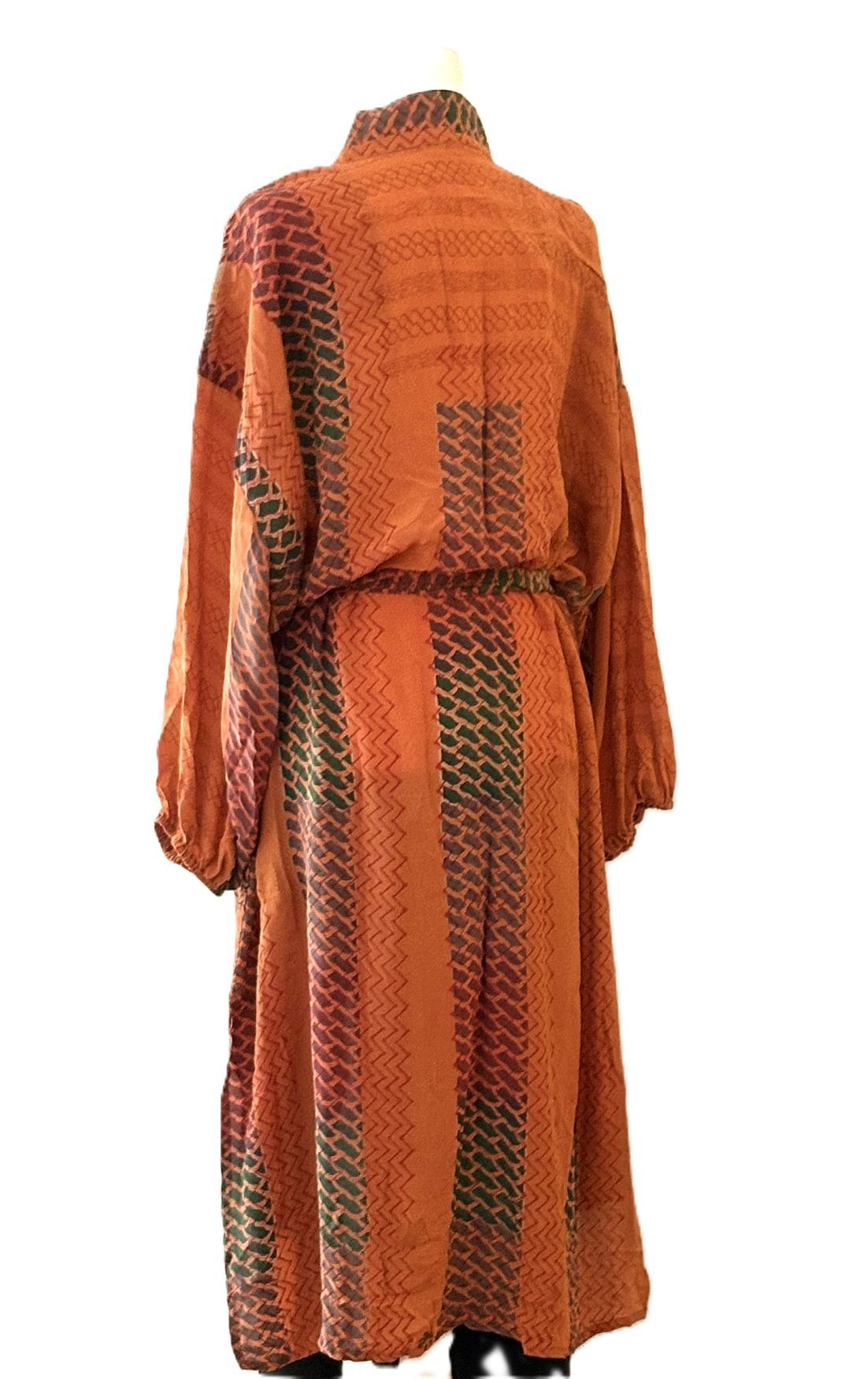Signature Collection, Asian Influence In This Abstract Long Silk Kimono Duster.(Tri-Tone)