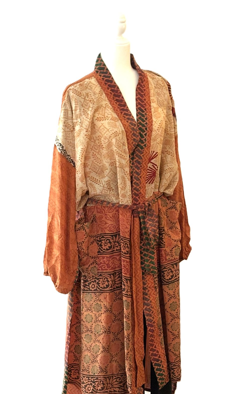Signature Collection, Asian Influence In This Abstract Long Silk Kimono Duster.(Tri-Tone)