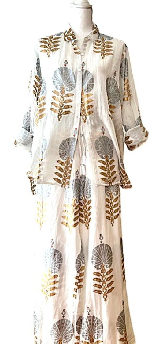 Lightweight Hand Block Printed pieces in Metallic are Easy Breezy (Pant and Shirt sold seperately)