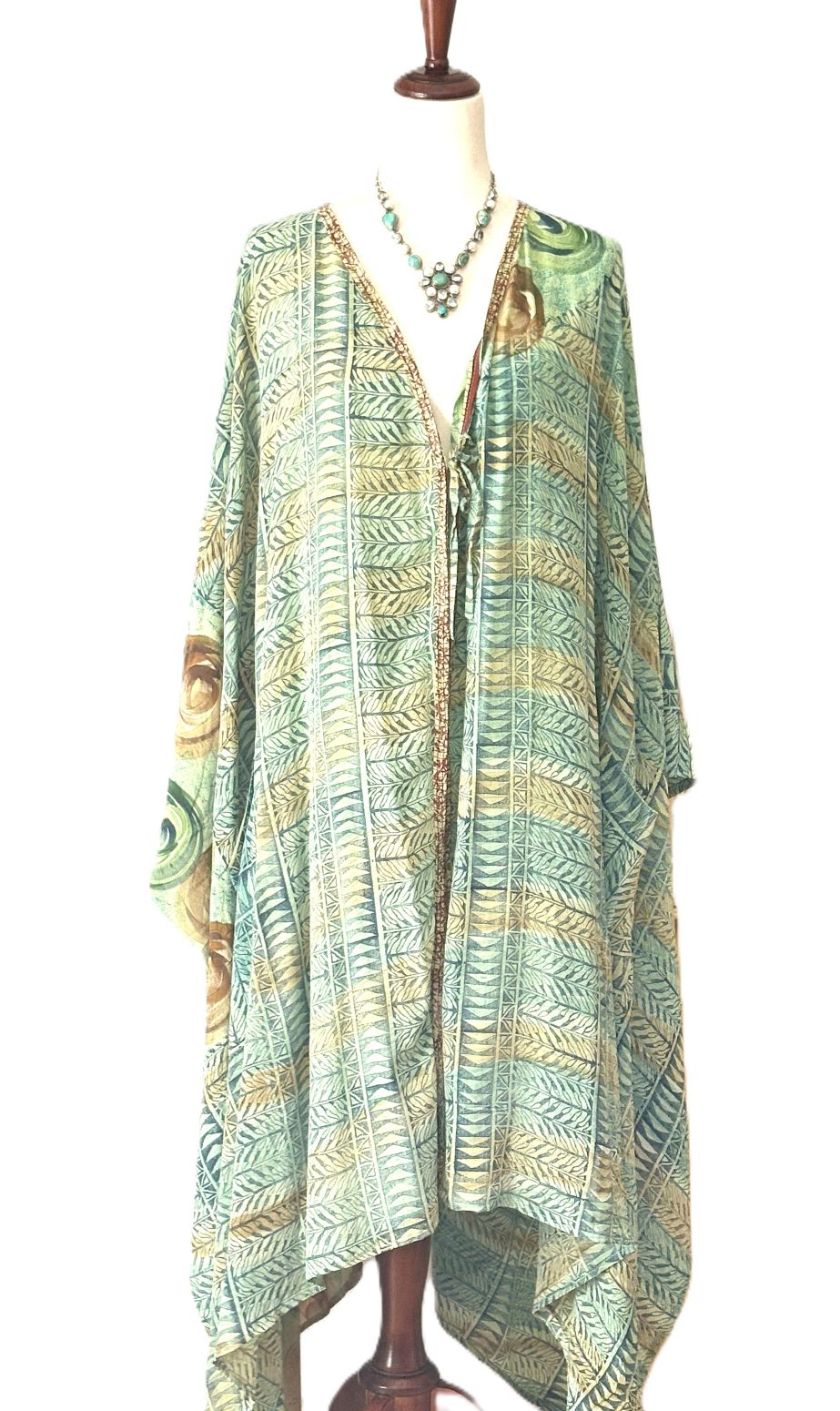 Vintage Silk Orchid Kimono Tie Front Mixed Print Layering Piece