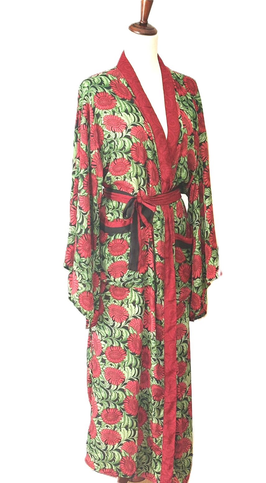 Luxurious and Glamorous  Silk Kimono Duster. Scene Stealer.(Red Floral)