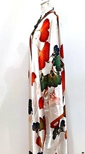 Seasonless Long Silk Kimono Duster (White/Red/Green)