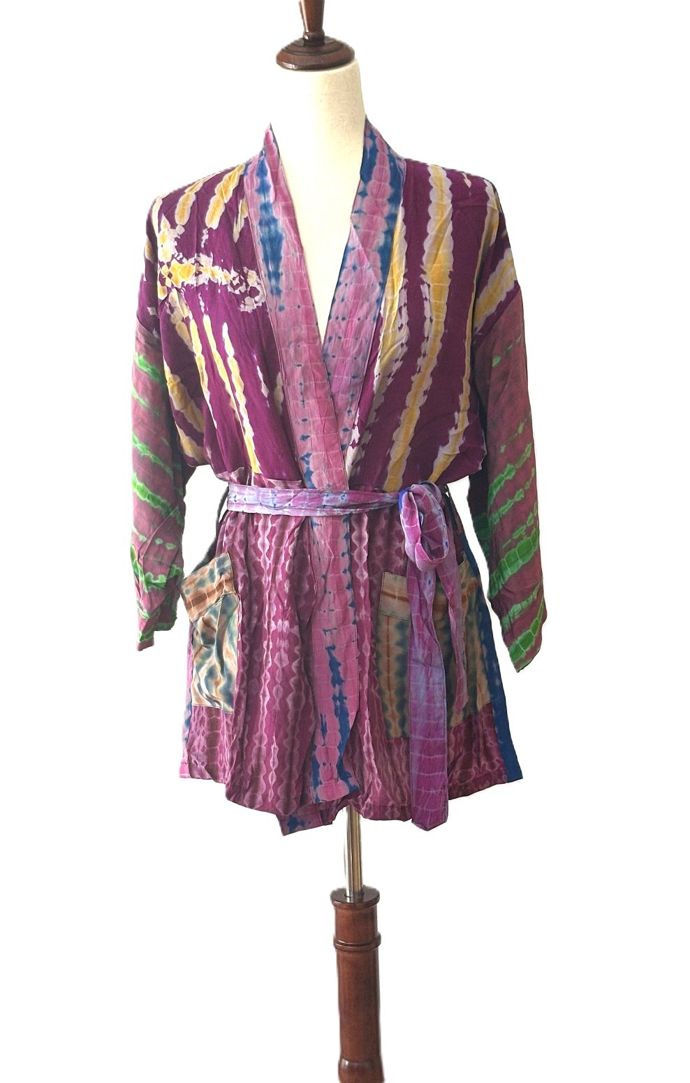 The Accessory In Demand, A Short Silk Kimono Jacket. A Tie Dye Beauty.