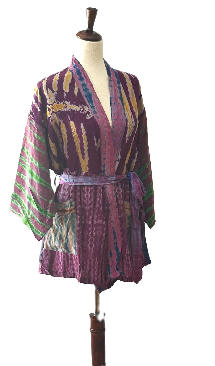 The Accessory In Demand, A Short Silk Kimono Jacket. A Tie Dye Beauty.