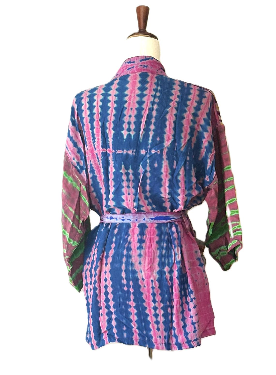 The Accessory In Demand, A Short Silk Kimono Jacket. A Tie Dye Beauty.