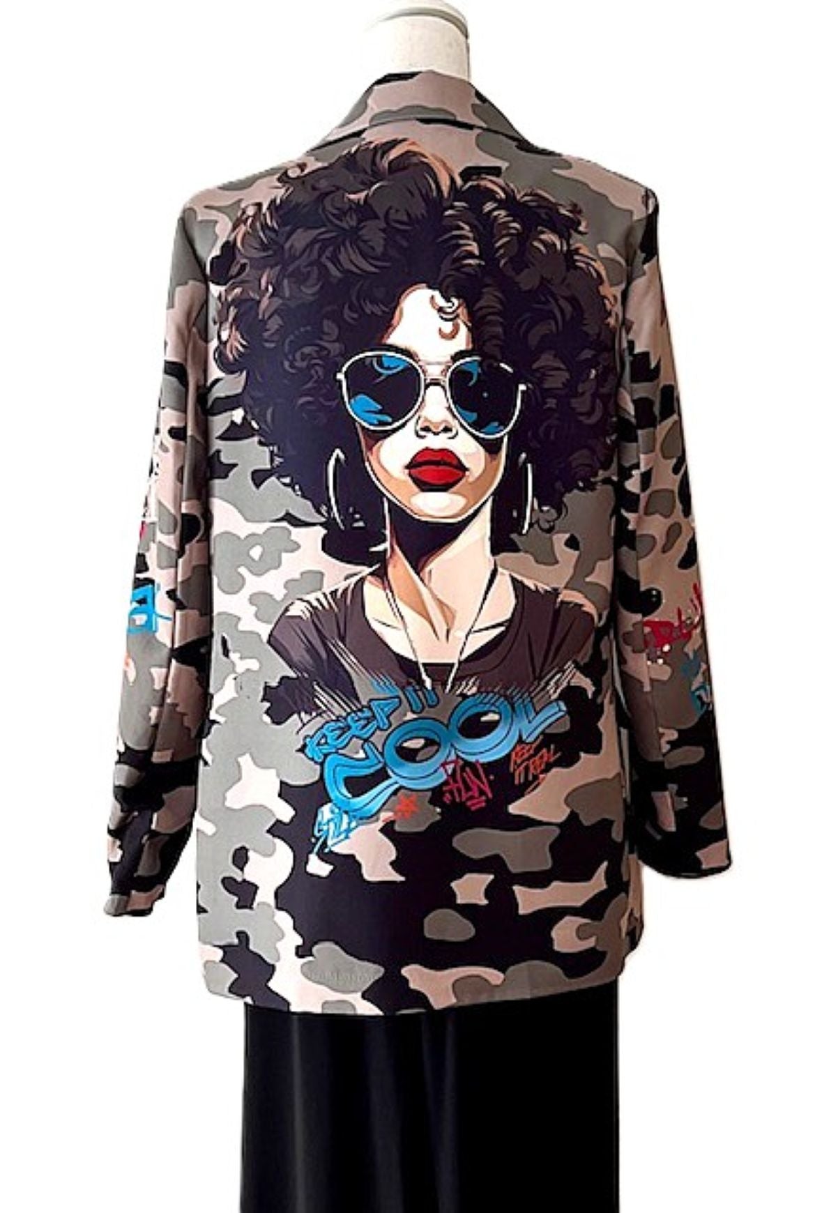 Contemporary Italian Disco Lady Camouflage Print Blazer