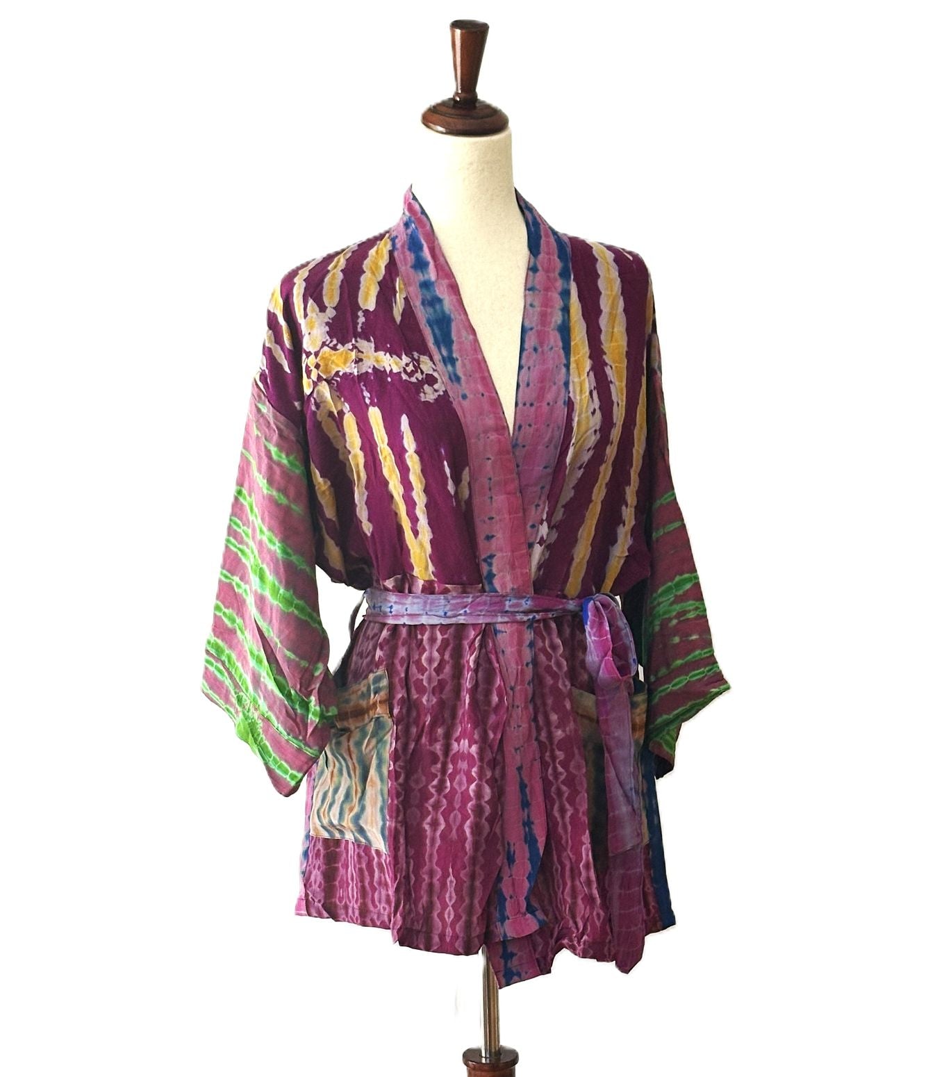 The Accessory In Demand, A Short Silk Kimono Jacket. A Tie Dye Beauty.