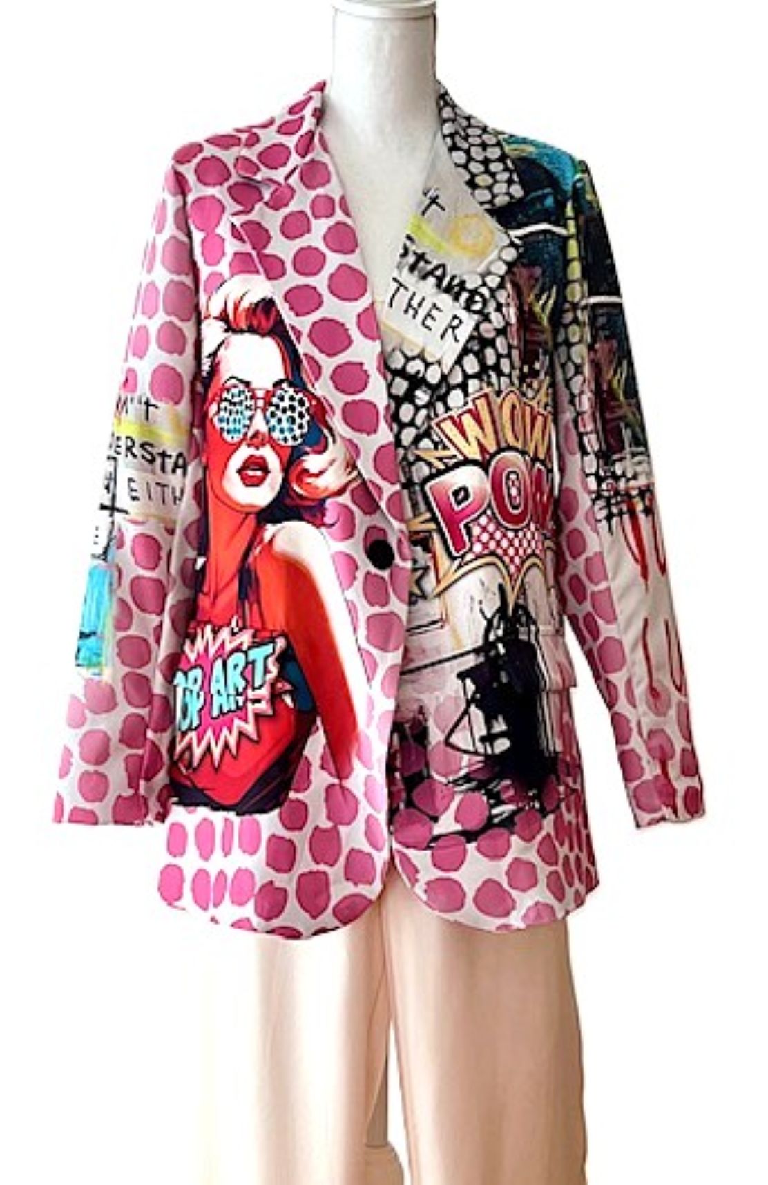 Contemporary Italian Pop Art Print Blazer Is Fun (Pink)
