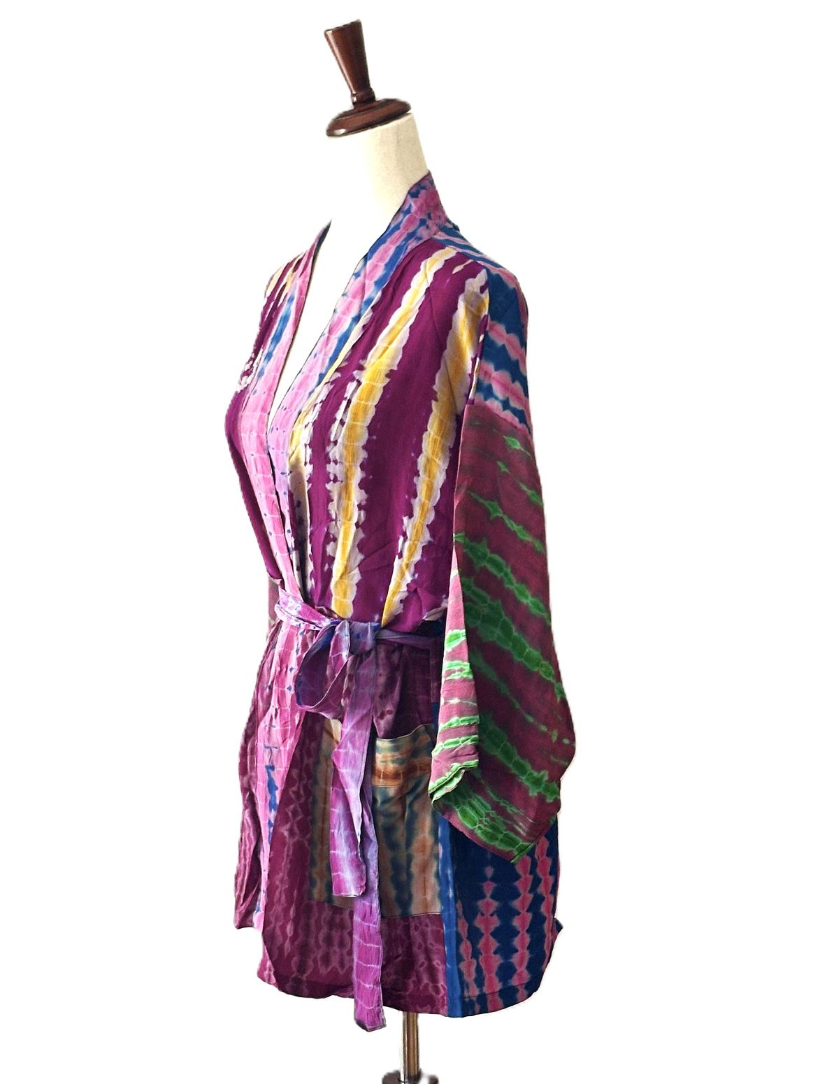 The Accessory In Demand, A Short Silk Kimono Jacket. A Tie Dye Beauty.