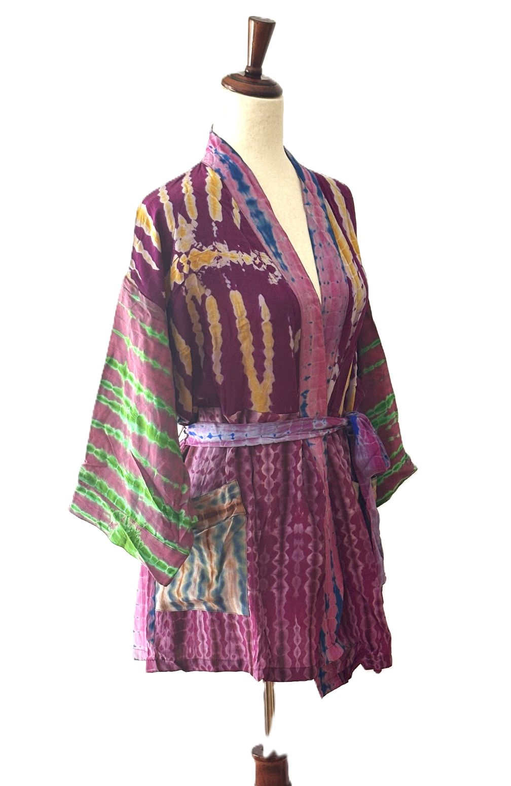 The Accessory In Demand, A Short Silk Kimono Jacket. A Tie Dye Beauty.