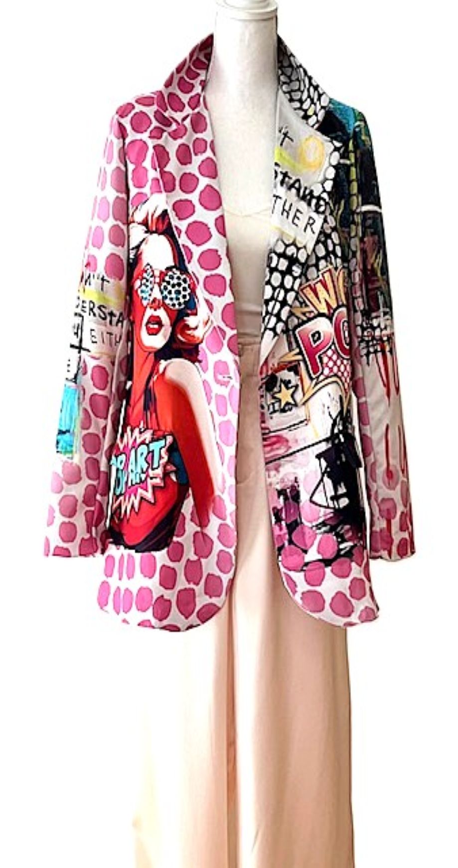 Contemporary Italian Pop Art Print Blazer Is Fun (Pink)