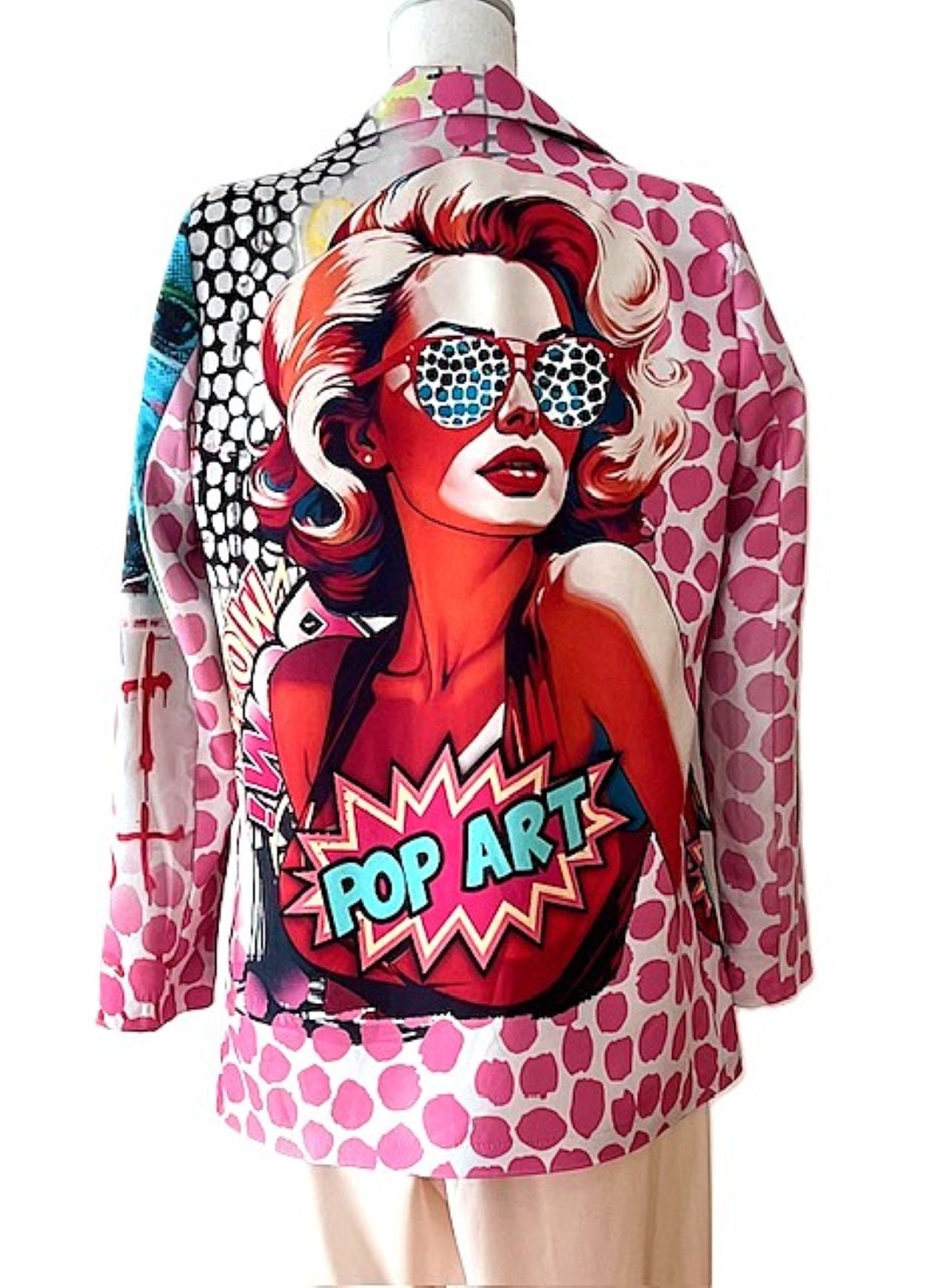 Contemporary Italian Pop Art Print Blazer Is Fun (Pink)