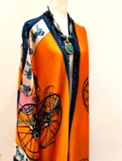 Dramatic Long Silk Kimono Duster (Orange/ Black)
