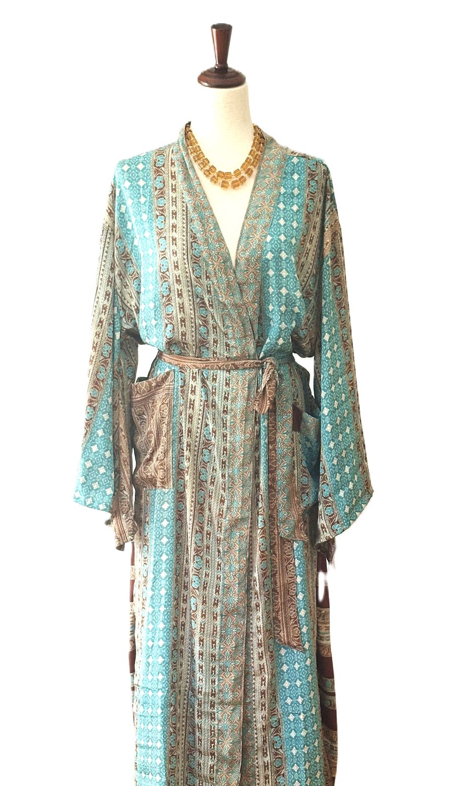 Long Silk Kimono Duster,  Dramatic Two Tone And Elegant (Aqua)