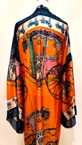Dramatic Long Silk Kimono Duster (Orange/ Black)