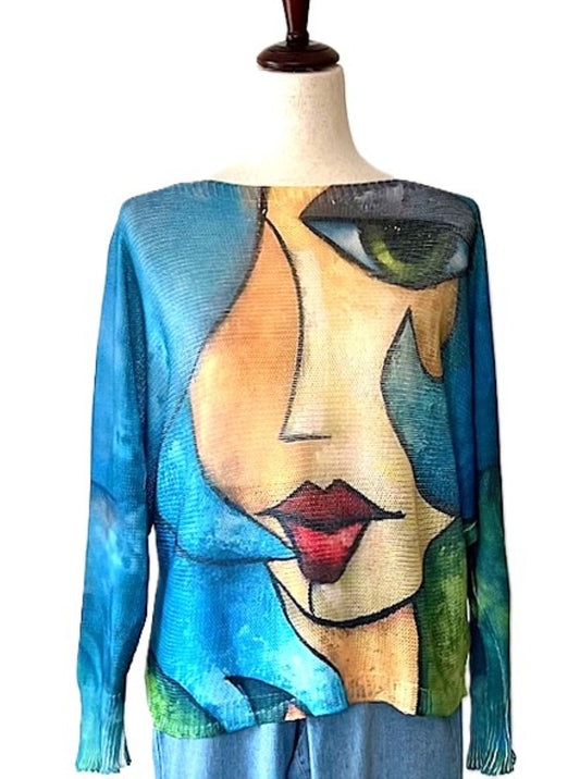 Italian Knit Sweater, Picasso. Best Seller, Great Color. (Turquoise)