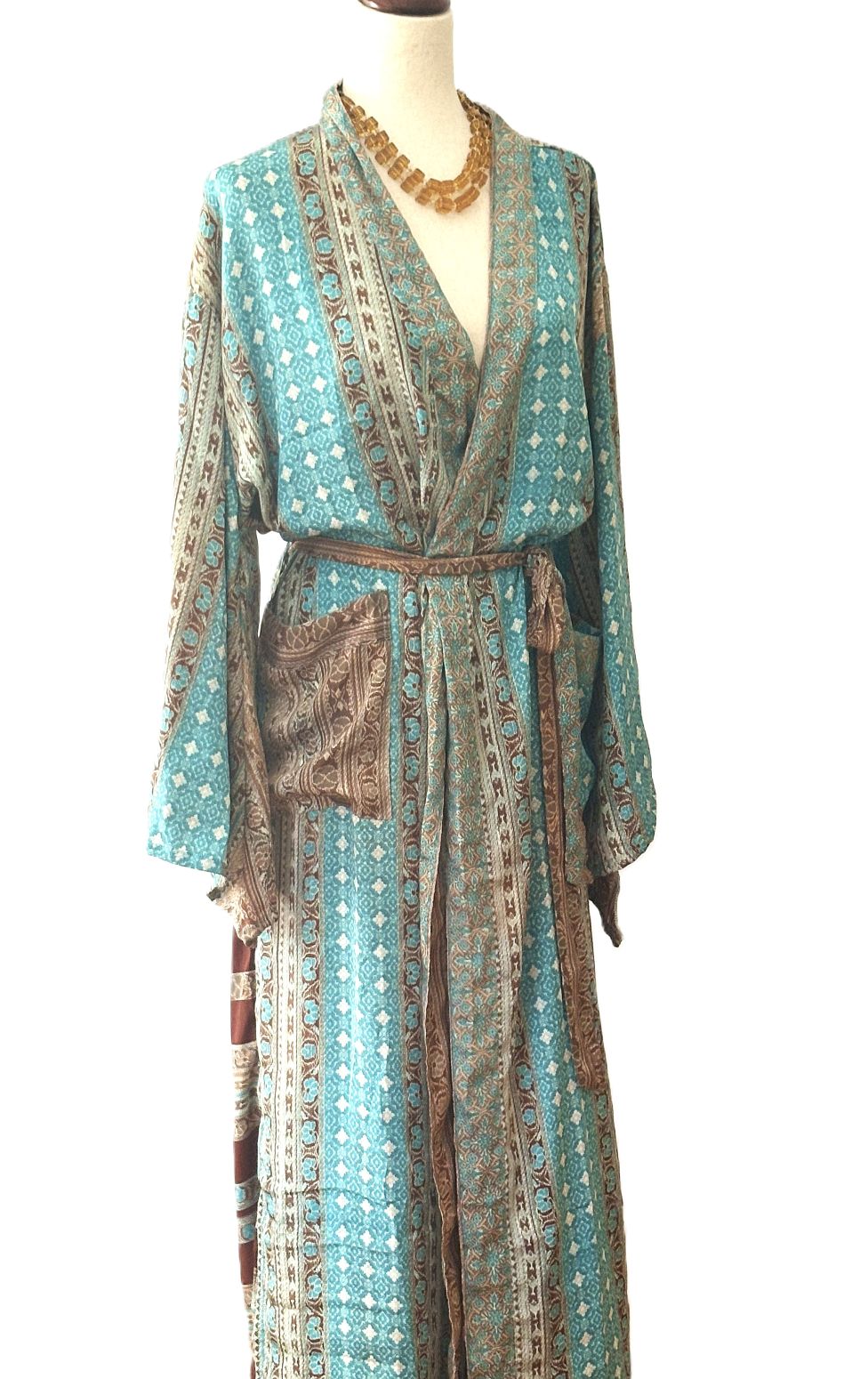 Long Silk Kimono Duster,  Dramatic Two Tone And Elegant (Aqua)