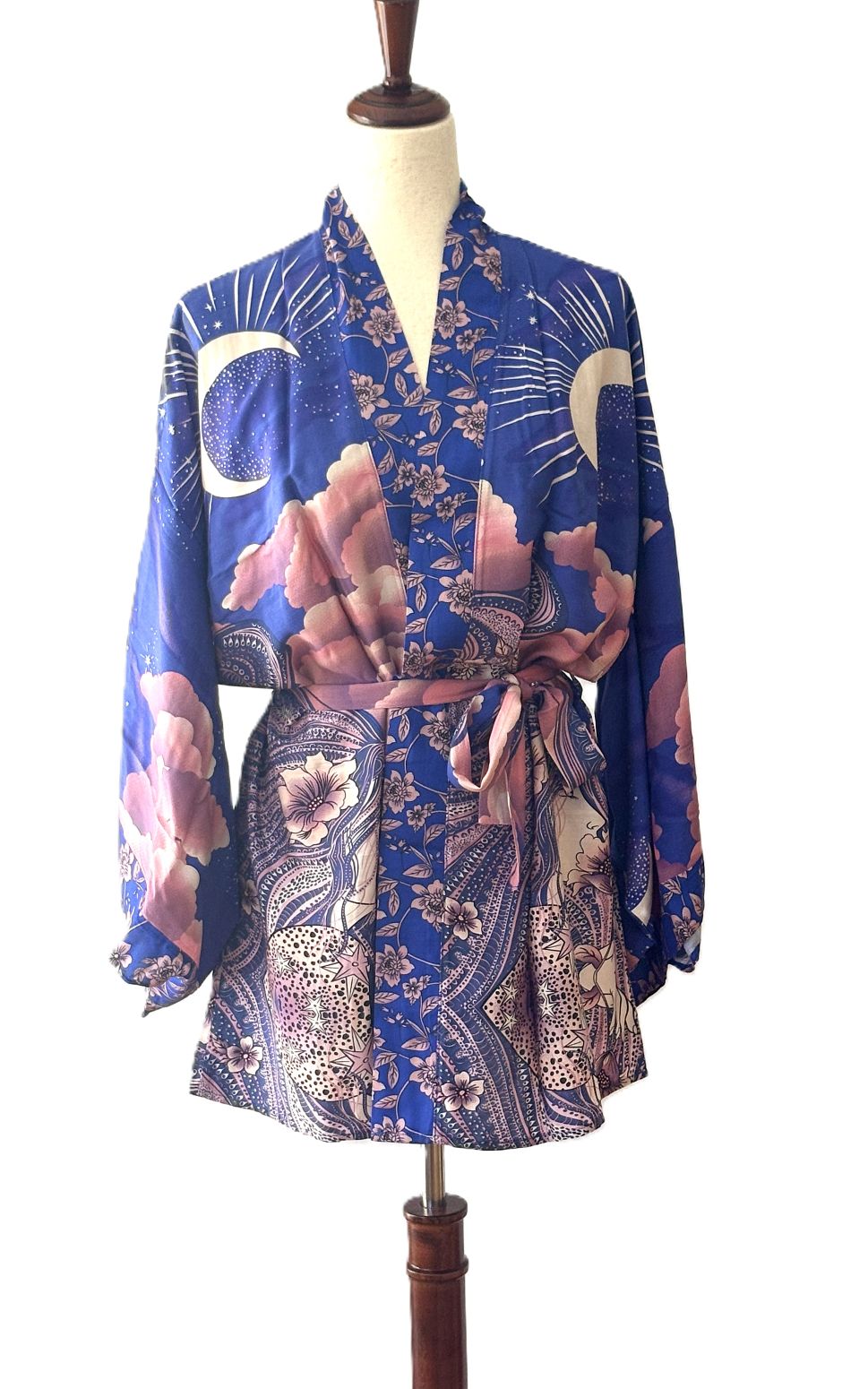 Short Moon Phase Kimono Jacket. Celestial (Pink Blue)