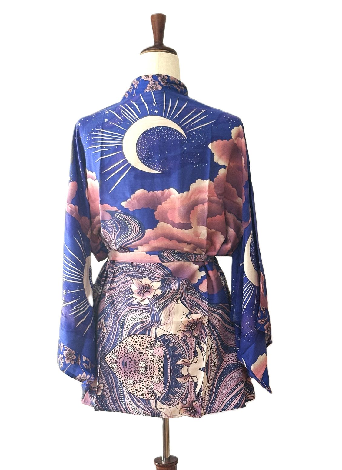 Short Moon Phase Kimono Jacket. Celestial (Pink Blue)