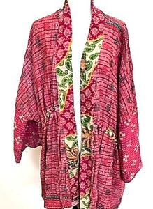 Gorgeous Open Kantha Embroidered Jacket Fully Reversible (Pink/Bronze Mix)