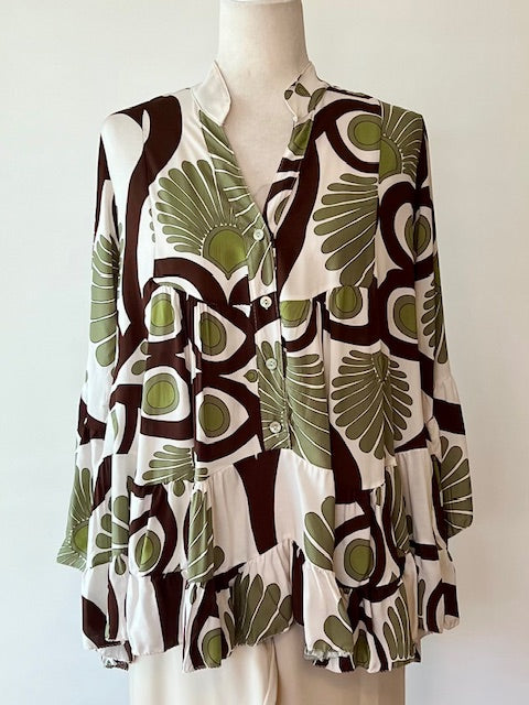 Italian Floral Blouse (Olive Brown)