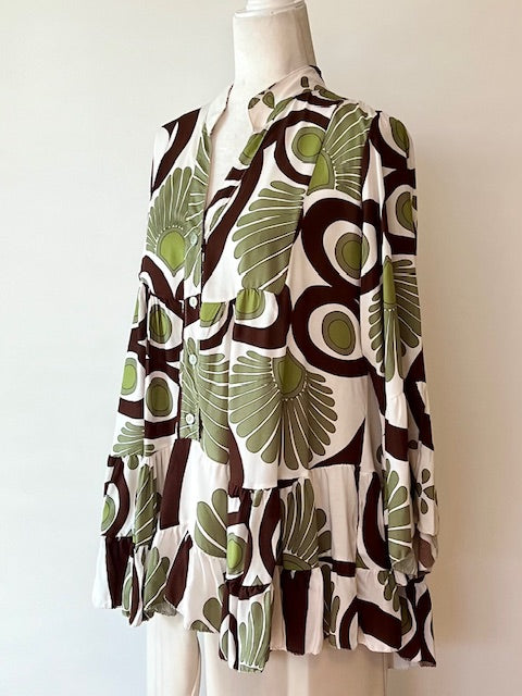 Italian Floral Blouse (Olive Brown)