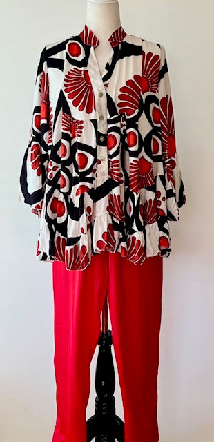 Italian Floral Blouse (Red)