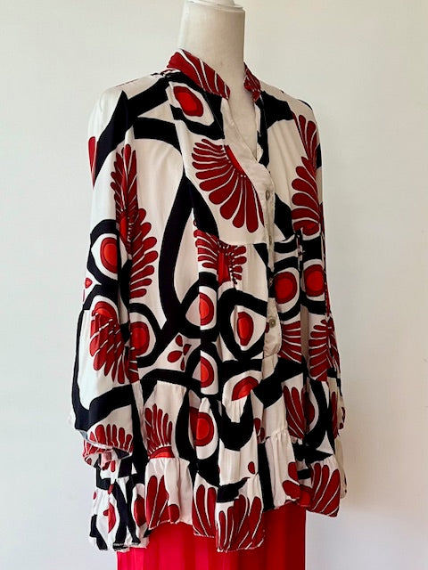 Italian Floral Blouse (Red)