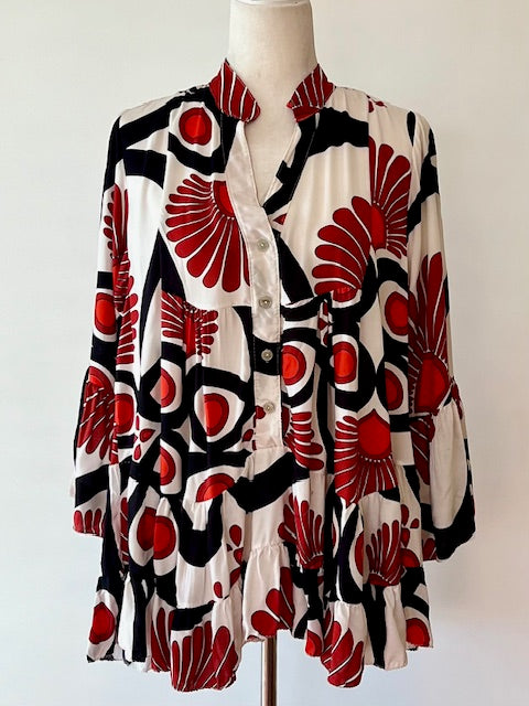 Italian Floral Blouse (Red)