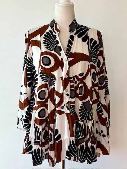 Italian Floral Blouse (Abstract Brown)