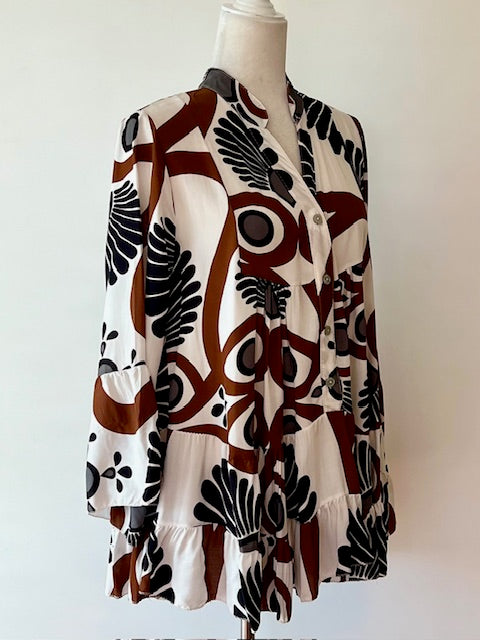 Italian Floral Blouse (Abstract Brown)