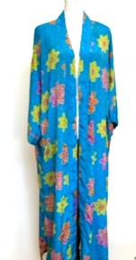 Top of the Line Silk Kimono Duster (Aqua Print Garden)