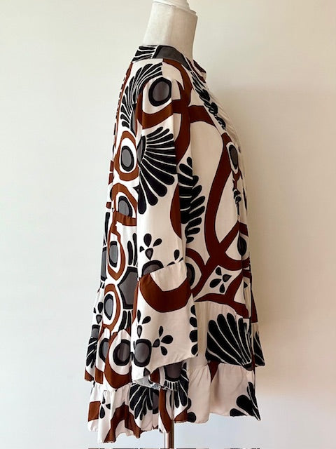 Italian Floral Blouse (Abstract Brown)