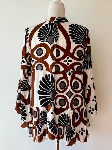 Italian Floral Blouse (Abstract Brown)