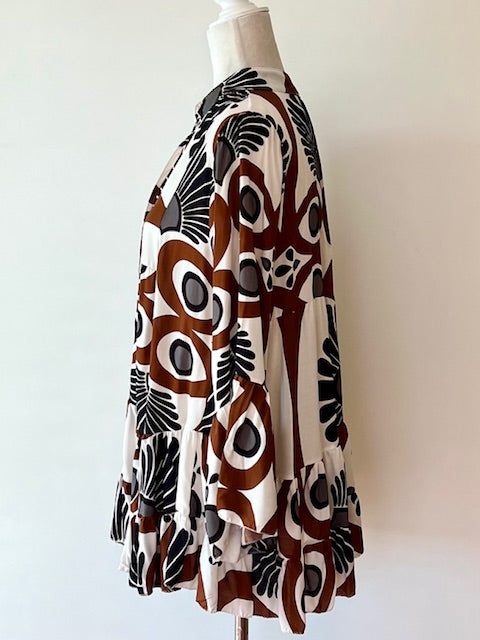 Italian Floral Blouse (Abstract Brown)