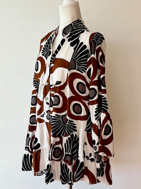 Italian Floral Blouse (Abstract Brown)