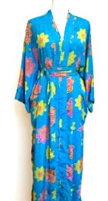Top of the Line Silk Kimono Duster (Aqua Print Garden)