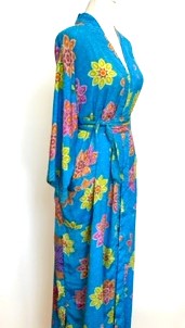 Top of the Line Silk Kimono Duster (Aqua Print Garden)