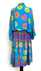 Top of the Line Silk Kimono Duster (Aqua Print Garden)