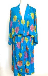 Top of the Line Silk Kimono Duster (Aqua Print Garden)