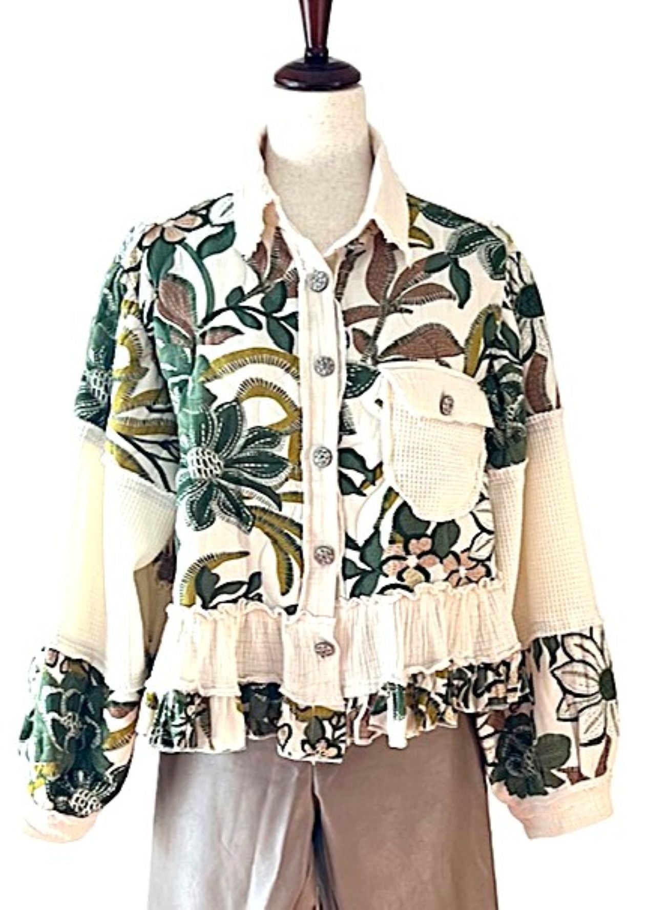 Jacket: Short Vintage Style Floral Pattern Boho Top, The Perfect Top Layer All Year.