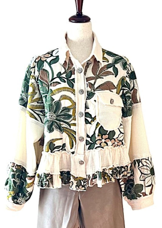 Jacket: Short Vintage Style Floral Pattern Boho Top, The Perfect Top Layer All Year.